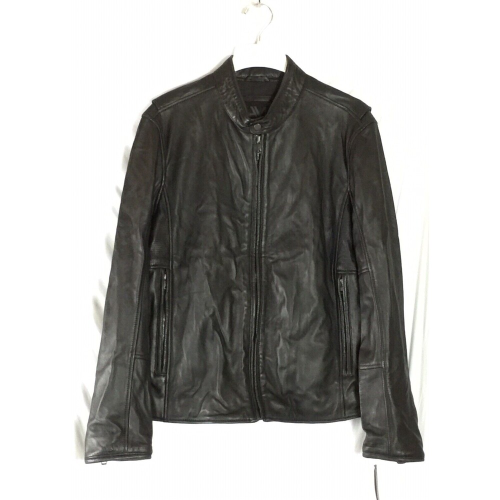 Andrew Marc Men’s Leather Jacket Black Biker Classic Full Zip Long Sleeves New